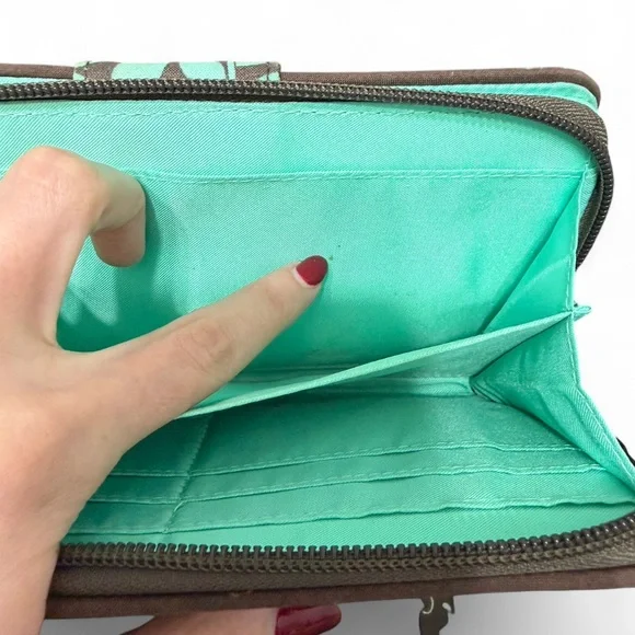 Vera Bradley Teal and Brown Leaf Wallet - Picture 11 of 11